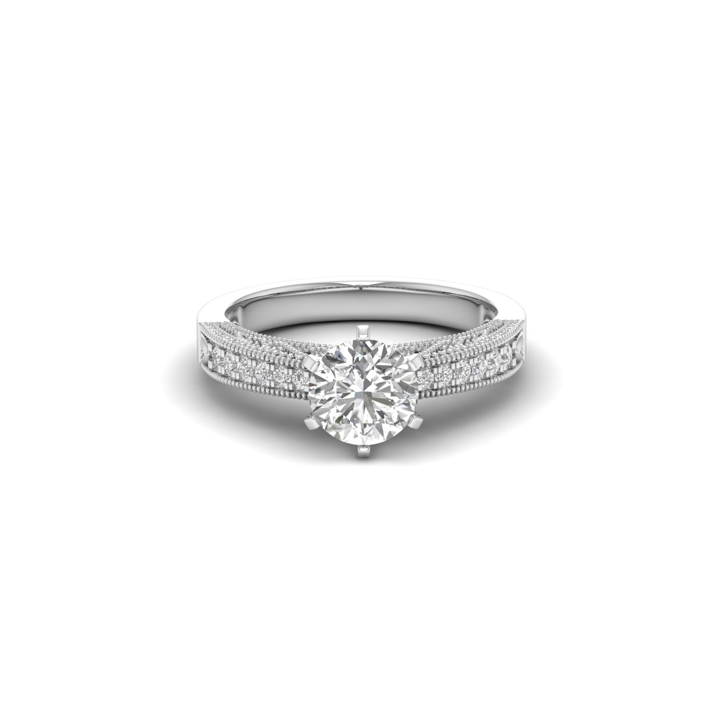 White Gold Studded 1.144 Carat Lab Grown Diamond Ring-F Color VS1 Clarity.